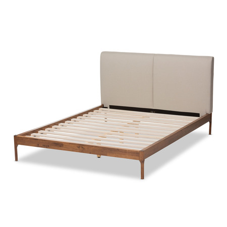 Baxton Studio Aveneil Beige Upholstered Walnut Finished Queen Size Platform Bed 149-8775